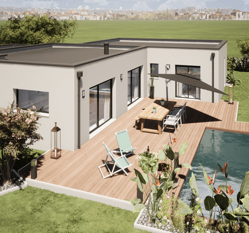 Maison individuelle avec terrasse en bois