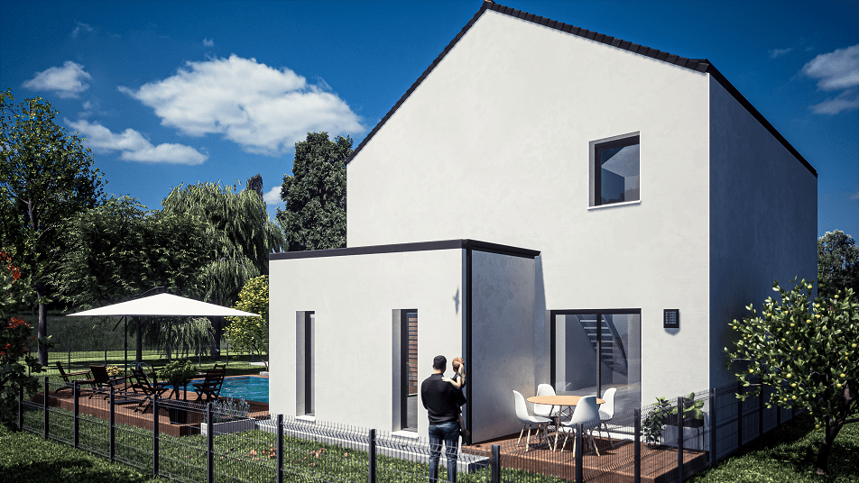Terrasses d'une maison à étage avec toit en ardoises