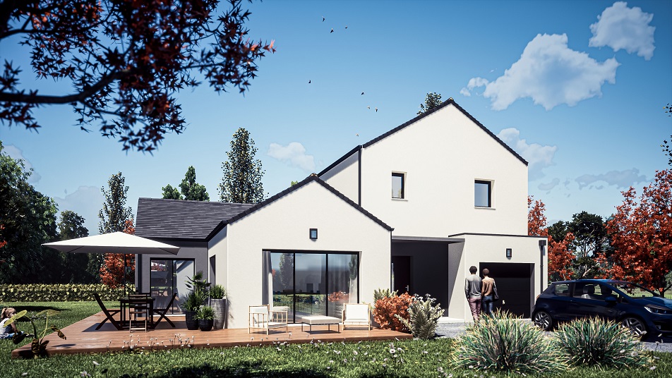 Entrée d'une maison à étage avec toit en ardoises