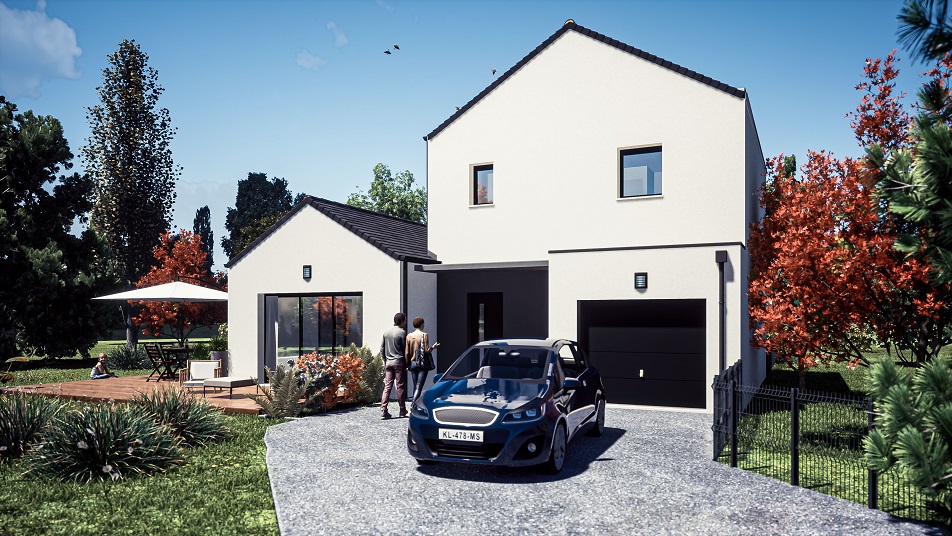 Garage d'une maison à étage avec toit en ardoises