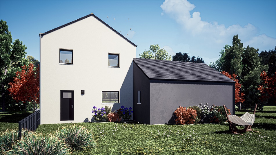 Jardin d'une maison à étage avec toit en ardoises