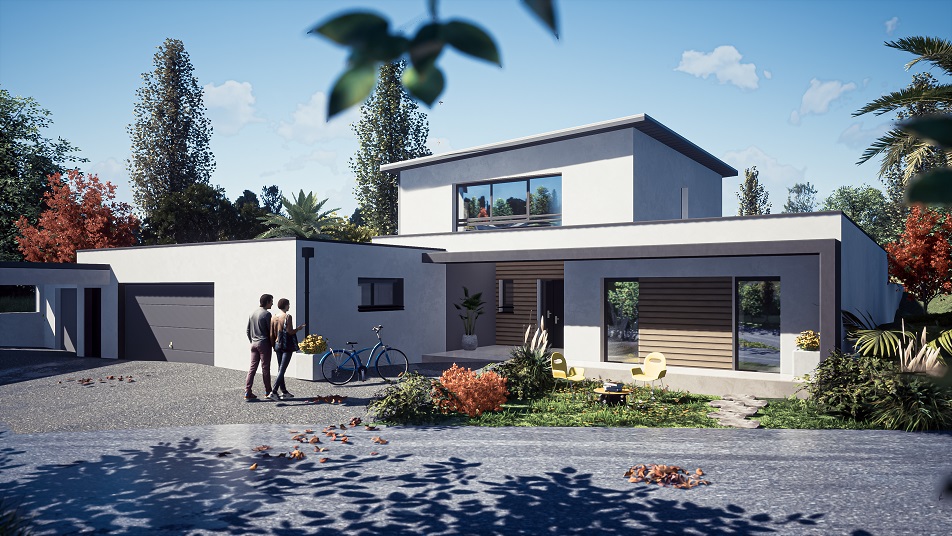 Maison à étage avec toit plat