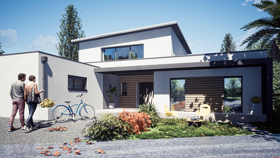 Entrée d'une maison à étage avec toit plat
