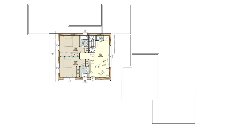 Plan de l'étage d'une maison à étage avec toit plat