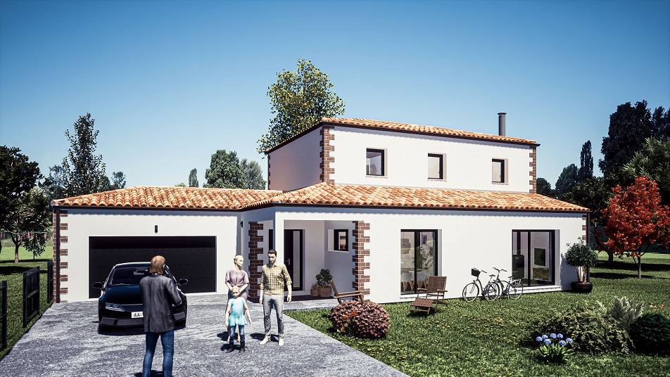 Entrée d'une maison à étage avec toit en tuiles