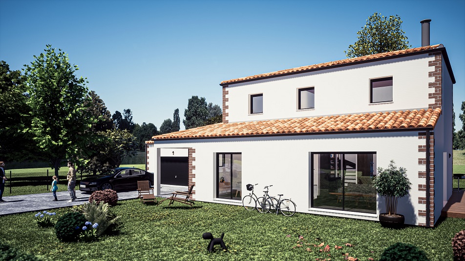 Jardin d'une maison à étage avec toit en tuiles