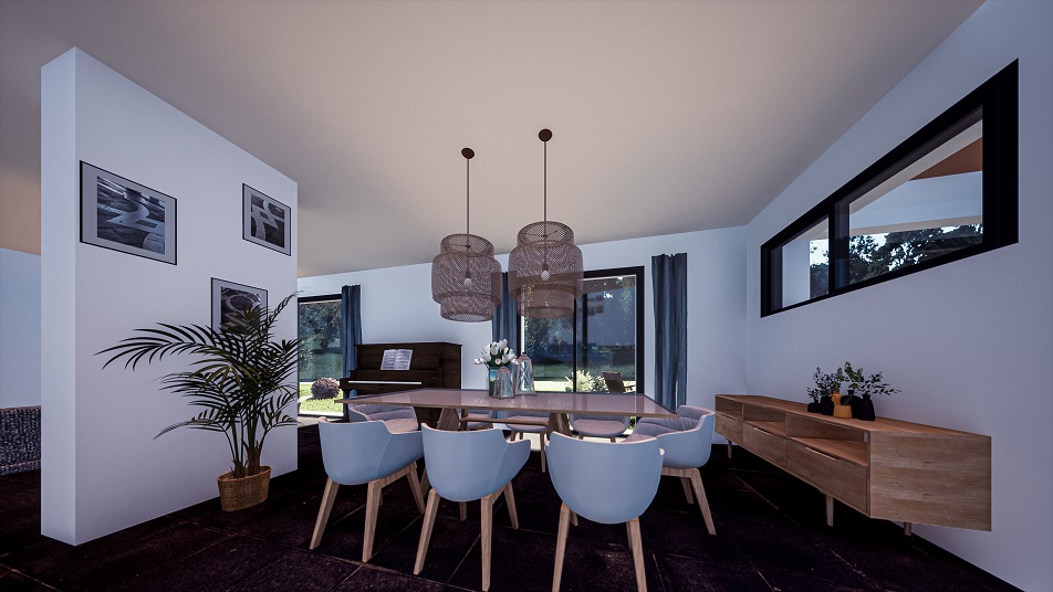 Salon d'une maison à étage avec toit en tuiles