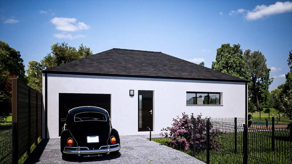 Entrée d'une maison de plain-pied avec toit en ardoises