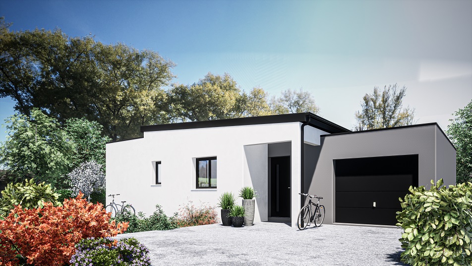 Entrée d'une maison de plain-pied avec toit plat