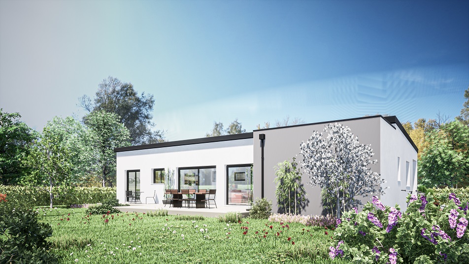 Jardin d'une maison de plain-pied avec toit plat