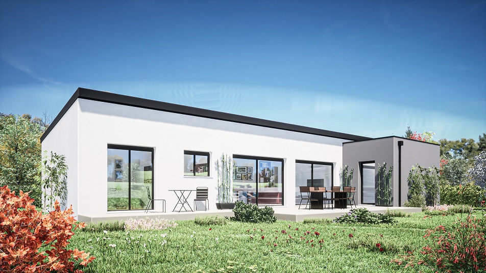 Terrasse d'une maison de plain-pied avec toit plat