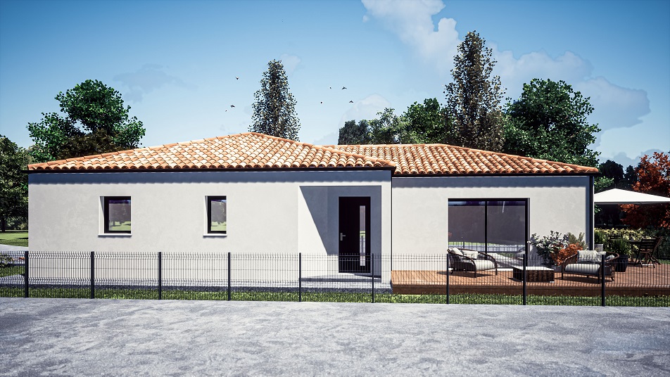 Entrée d'une maison de plain-pied avec toit en tuiles