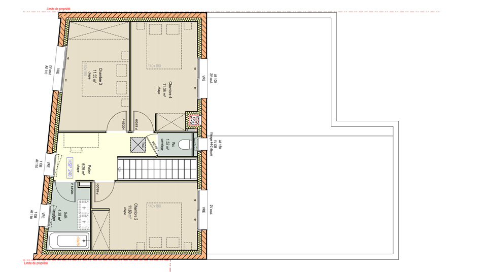 Plan de l'étage d'une maison avec toit plat