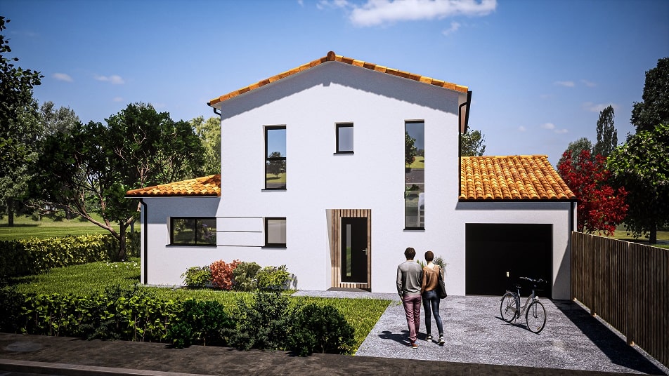 Entrée d'une maison à étage avec toit en tuiles