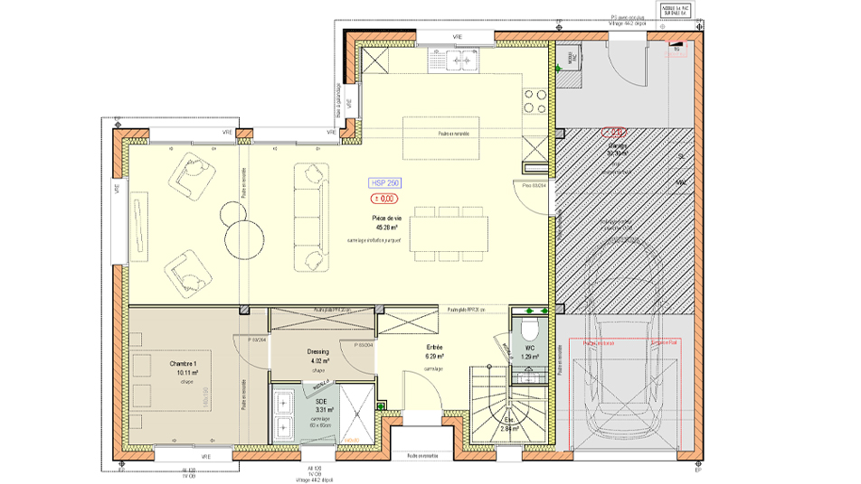 Plan d'une maison à étage avec toit en tuiles