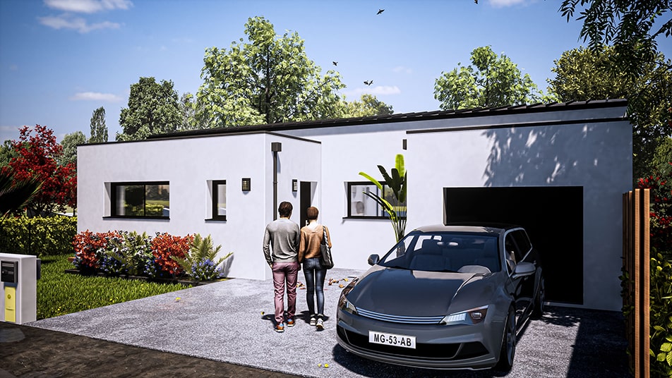 Entrée d'une maison de plain-pied à toit plat