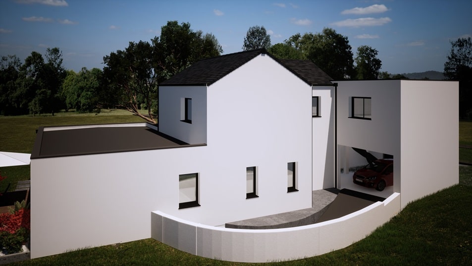 Rampe d'une maison à étage avec toit en ardoises