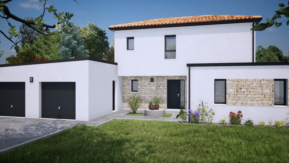 Entrée d'une maison à étage avec toit en tuiles
