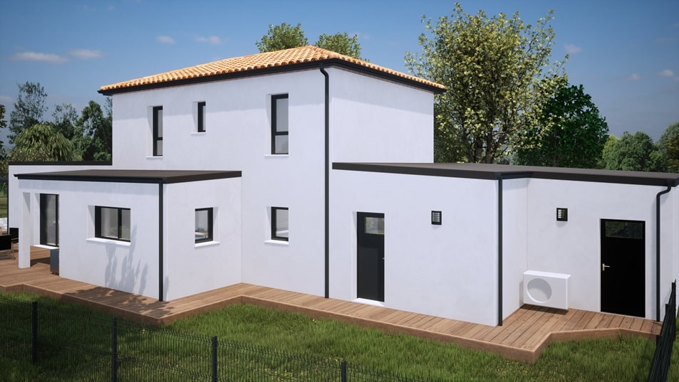 Jardin d'une maison à étage avec toit en tuiles