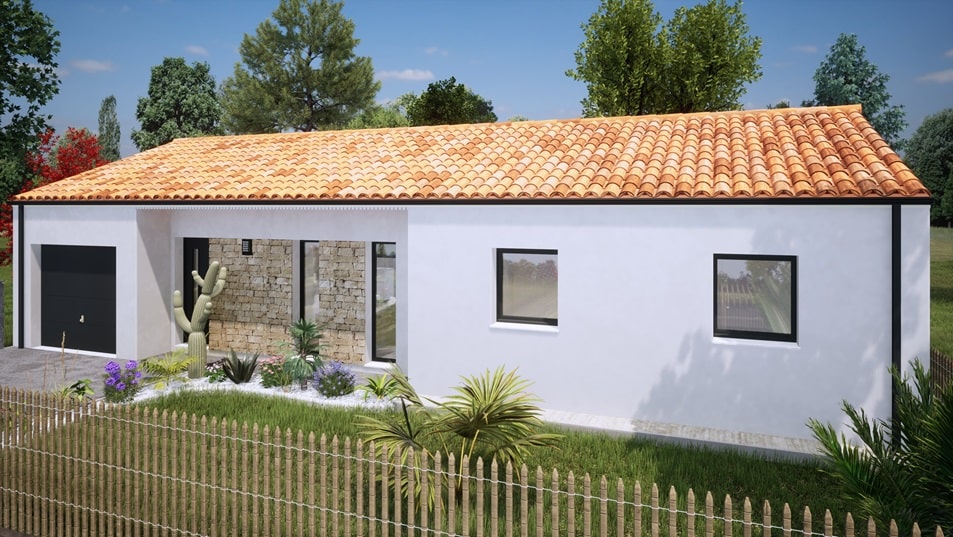 Entrée d'une maison de plain-pied avec toit en tuiles