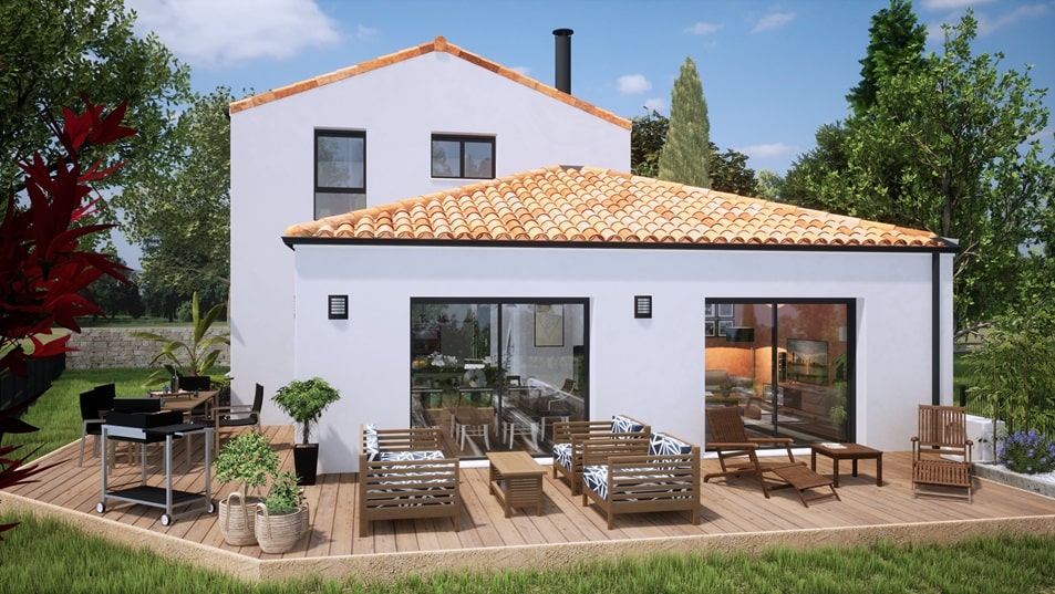 Jardin d'une maison à étage avec toit en tuiles