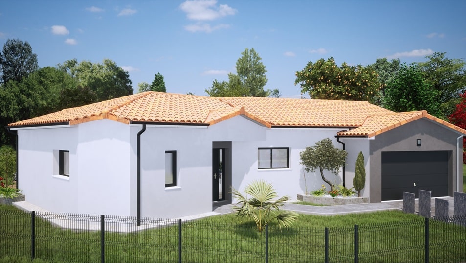 Entrée d'une maison de plain-pied avec toit en tuiles