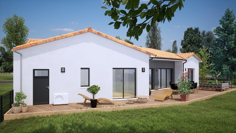 Jardin d'une maison de plain-pied avec toit en tuiles