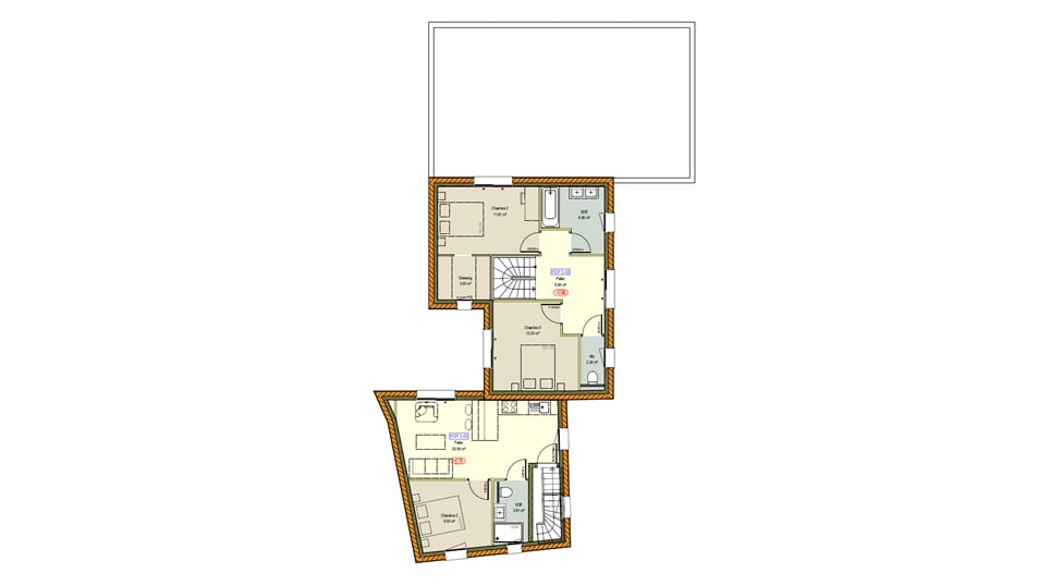 Plan d'une maison à étage avec toit en ardoises - étage