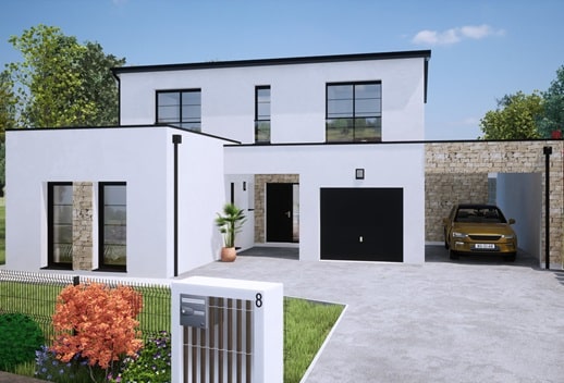 Maison à étage avec toit plat