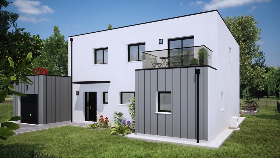 Entrée d'une maison à étage avec toit plat