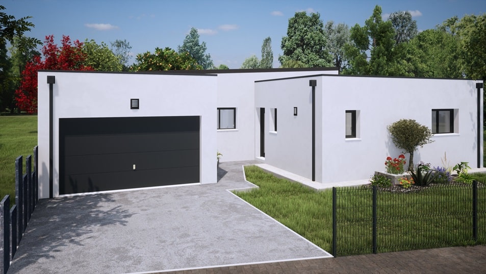 Entrée d'une maison de plain-pied avec toit plat