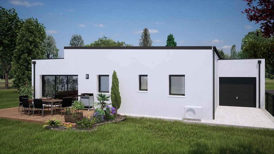 Jardin d'une maison de plain-pied avec toit plat