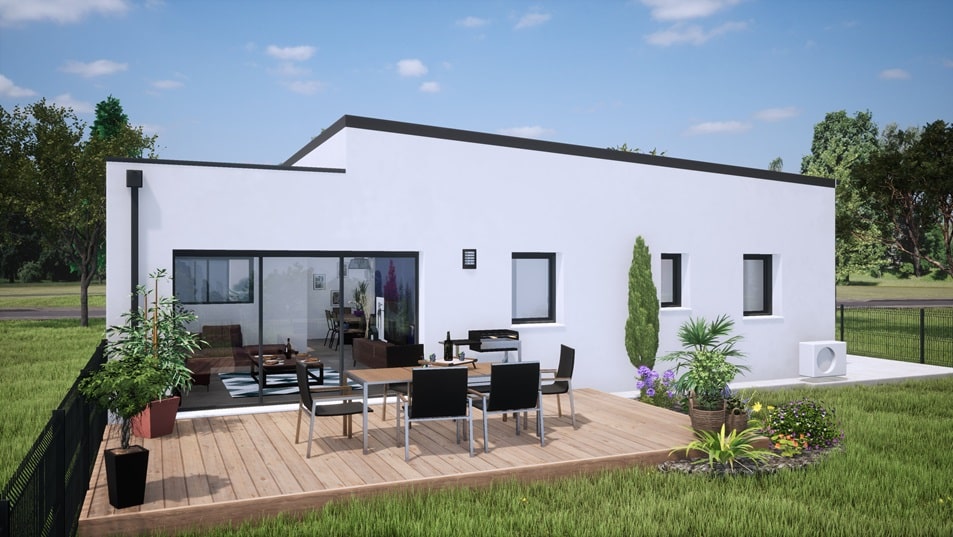 Terrasse d'une maison de plain-pied avec toit plat