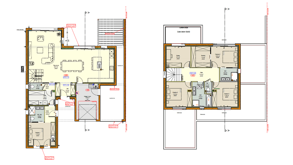 Plan d'une maison à étage avec toit plat